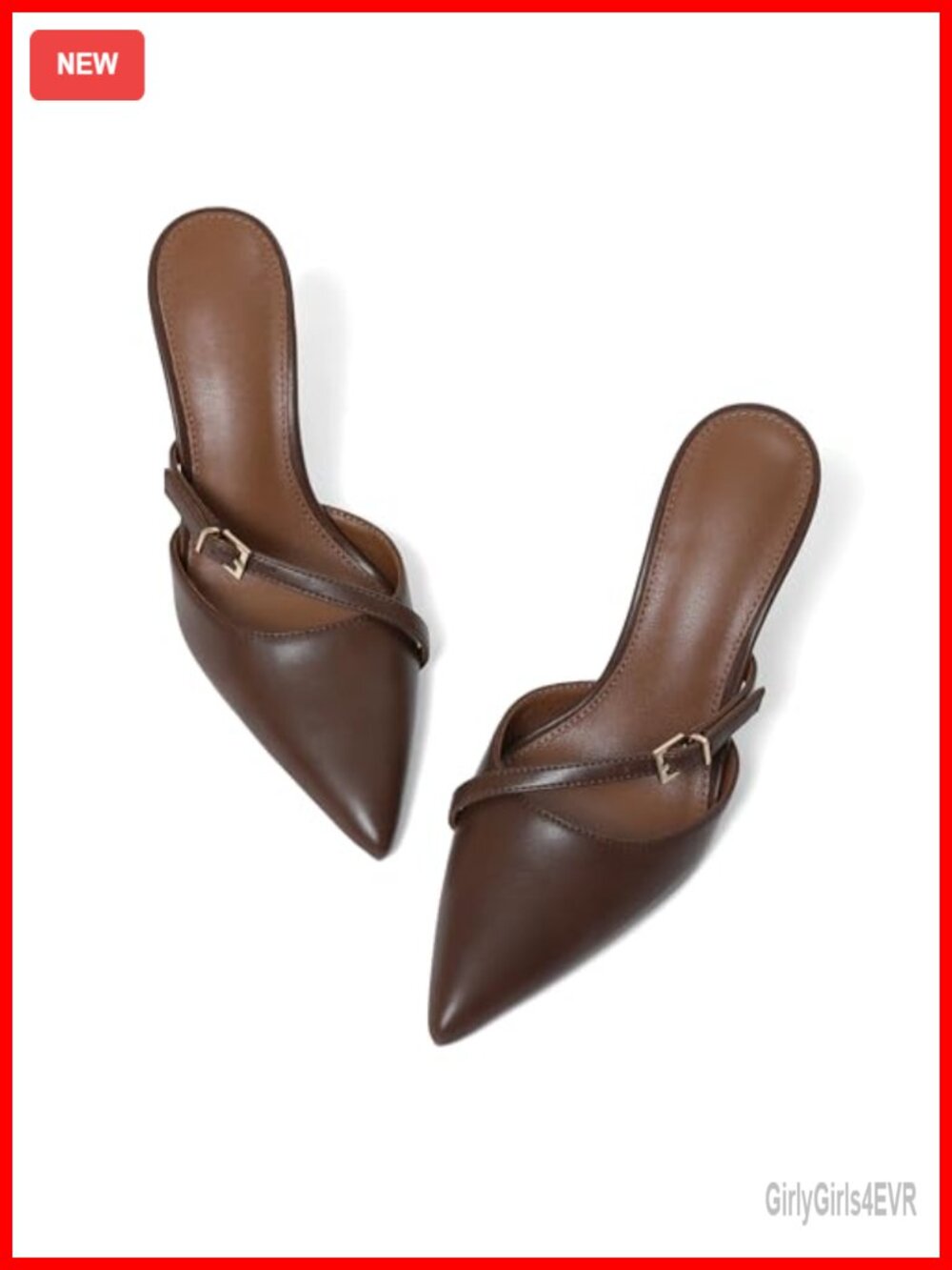 Kitten Heel Mules Women Pointed Toe Slingback Dress Sandals PU Leather Buckle